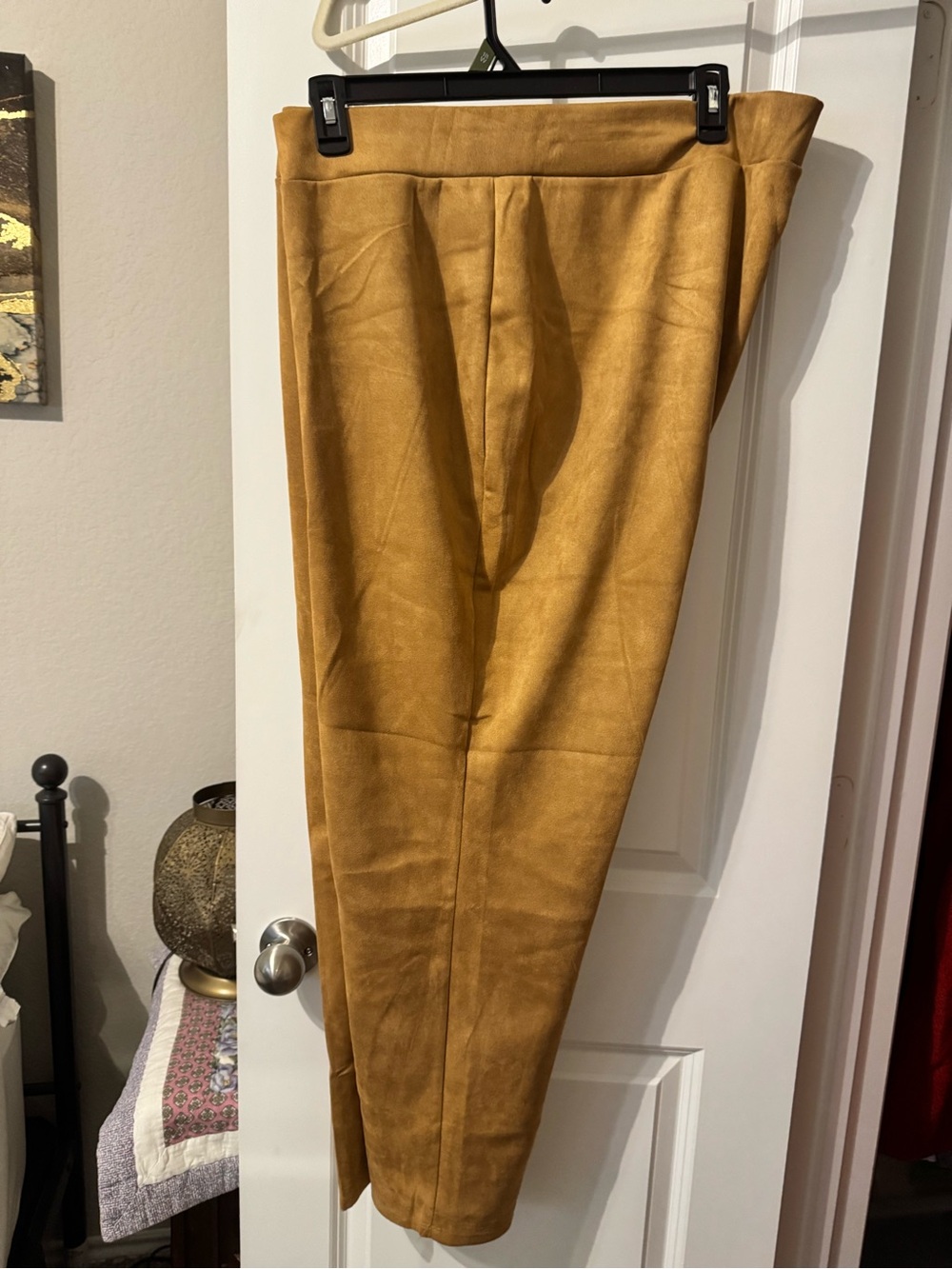 Ashley Stewart Suede-Look Tapered Pants - Mustard Brown